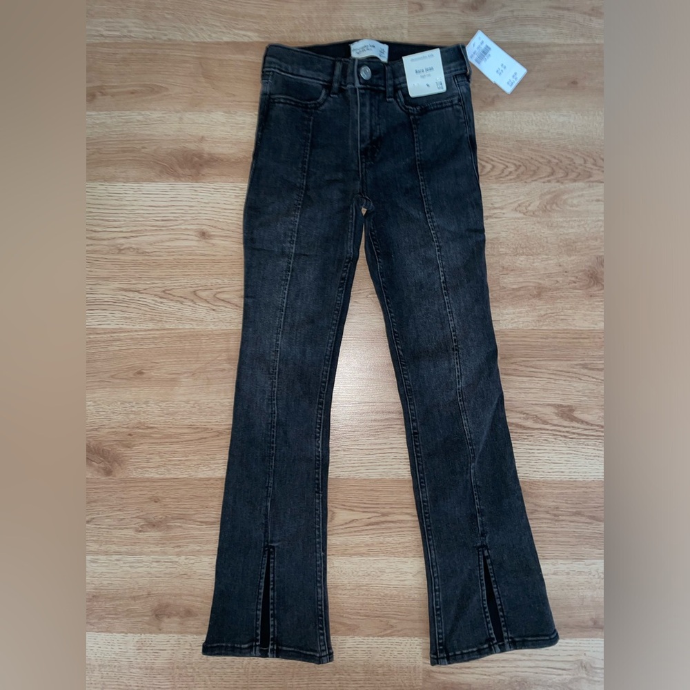 🆕 Abercrombie Kids Black Flare Jean High Rise Girls size 7/8
